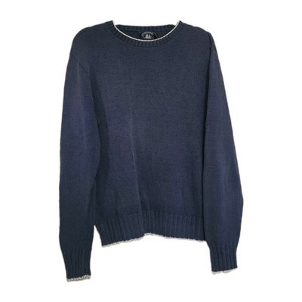 Vintage Navy White Trim Sweater Womens L Coastal Grandmacore Nautical Preppy